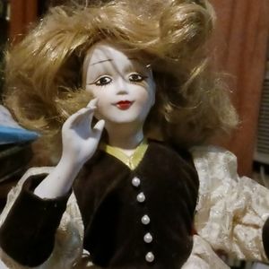 Vintage doll with stand (flash changed lighting dress true color in pic 3)